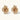 14K gold-plated floral jewelry set with blue cubic zirconia centers and pearl chain details on white background.