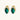 Gold-plated stud earrings featuring teardrop emerald green liuli stones with cubic zirconia crystal accents on white background.