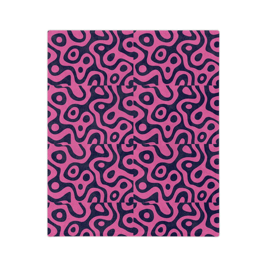 Velveteen Microfiber Blanket — Pink & Navy Abstract Pattern Cozy Throw