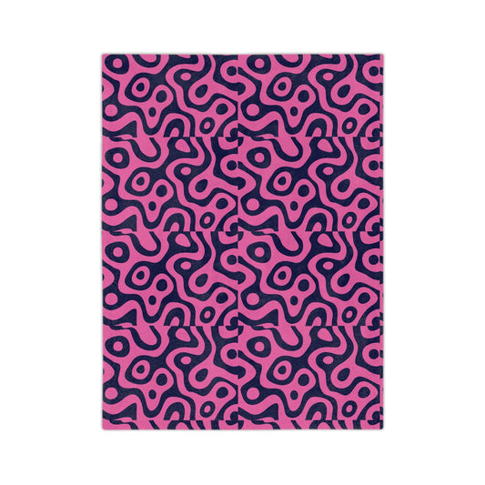 Velveteen Microfiber Blanket — Pink & Navy Abstract Pattern Cozy Throw