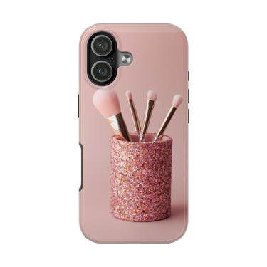 Pink Makeup Brush Phone Case — Glitter Brush Holder Tough Phone Case