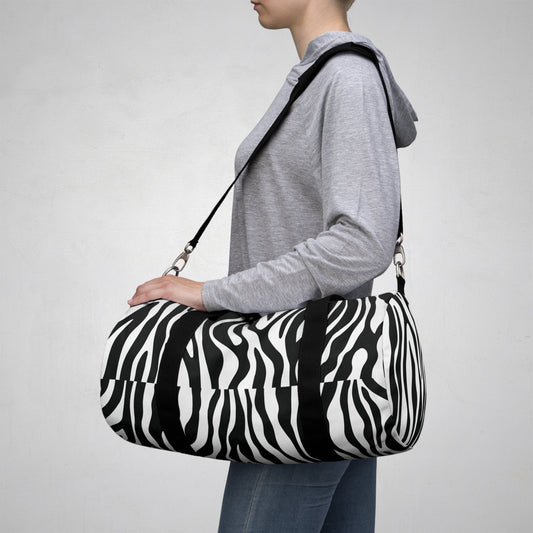Zebra Print Duffel Bag – Black & White Animal-Pattern Weekender