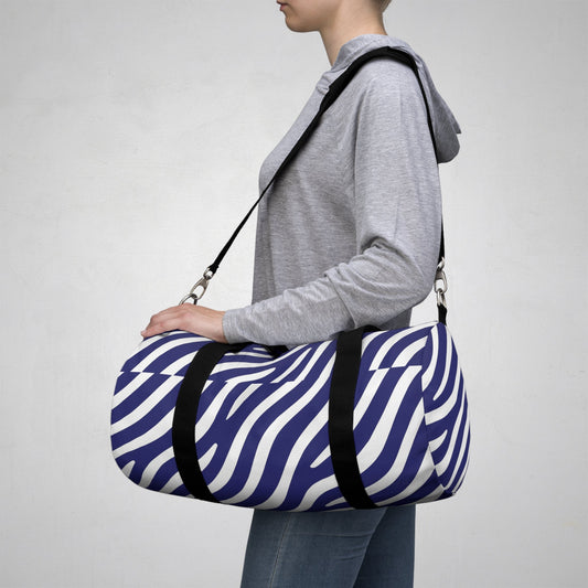 Navy Zebra Print Duffel Bag — Stylish Travel & Gym Tote