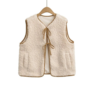 Bow tie spring decoration lamb fur vest