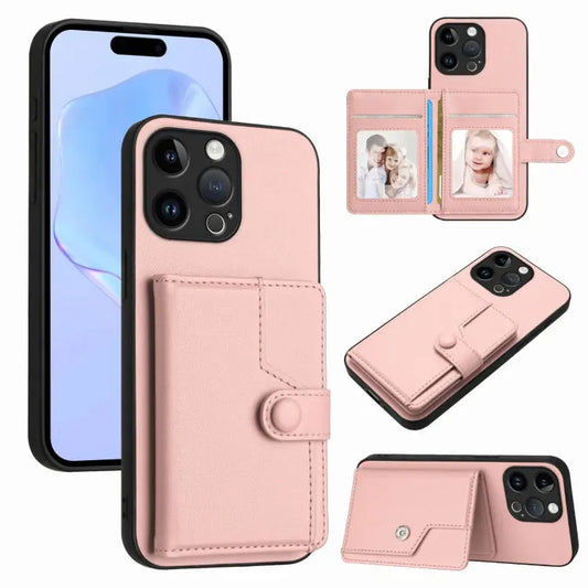 Button Card Bag RFID Anti-theft Phone Case, For iPhone 15 Pro Max, For iPhone 15 Pro, For iPhone 15 Plus, For iPhone 15
