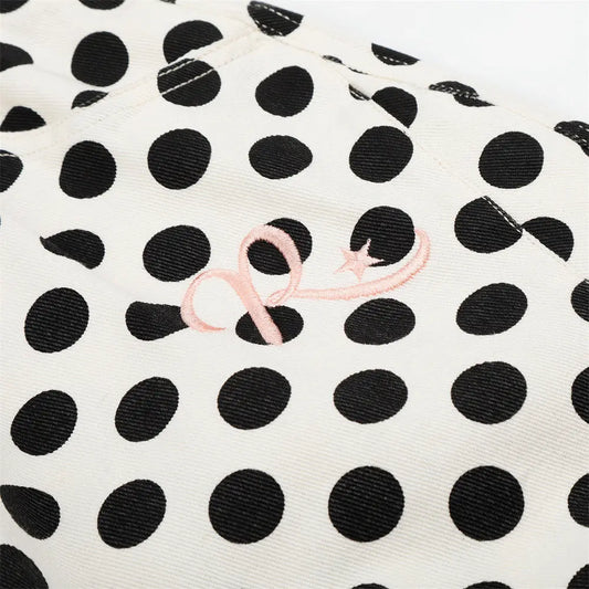 Color blocked polka dot loose straight shorts
