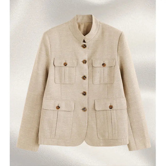 Commuter Style Multi-Button Structured Stand-Up Collar Workwear Jacket for Women French Chic Blazer