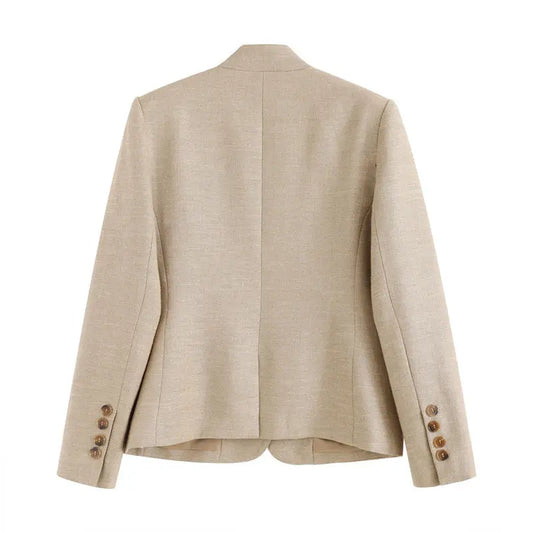 Commuter Style Multi-Button Structured Stand-Up Collar Workwear Jacket for Women French Chic Blazer