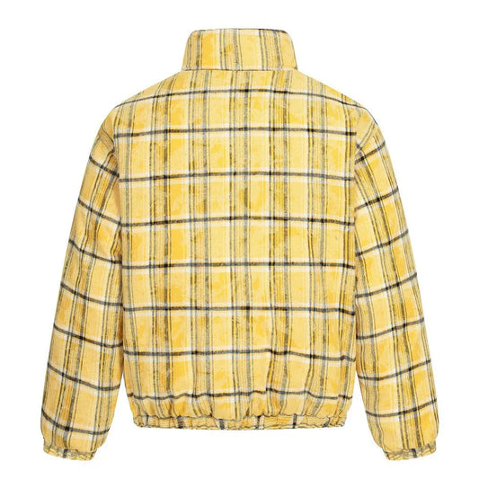 Double sided plaid stand up collar cotton jacket