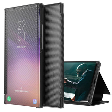Carbon Fiber View Time Leather Phone Case, For Samsung Galaxy S22 5G, For Samsung Galaxy S22+ 5G, For Samsung Galaxy S22 Ultra 5G, For Xiaomi Redmi Note 11 5G, For Xiaomi Redmi Note 11 Pro 5G