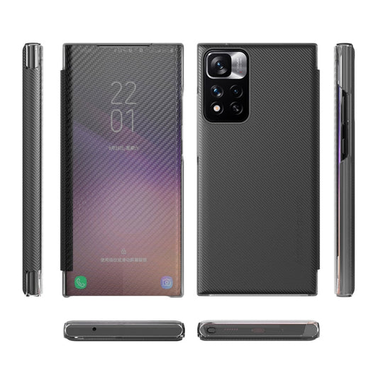 Carbon Fiber View Time Leather Phone Case, For Samsung Galaxy S22 5G, For Samsung Galaxy S22+ 5G, For Samsung Galaxy S22 Ultra 5G, For Xiaomi Redmi Note 11 5G, For Xiaomi Redmi Note 11 Pro 5G