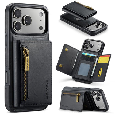 DG.MING M5 Series Zip RFID Multi Card Detachable Leather Phone Case, For iPhone 17e / 16e, For iPhone 17 Pro Max, For iPhone 17 Pro, For iPhone 17