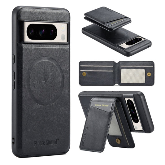 Fierre Shann Cowhide Vertical Flip Magnetic Card Holder Phone Case, For Google Pixel 7