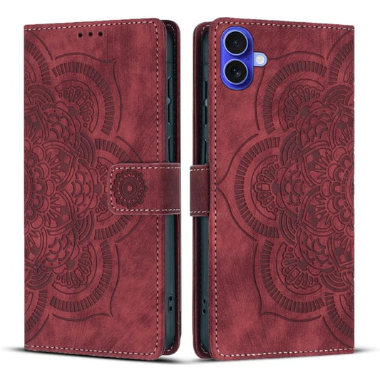 Mandala Embossed Retro Frosted Leather Phone Case, For iPhone 16, For iPhone 15 Pro Max, For iPhone 15 Pro, For iPhone 15 Plus