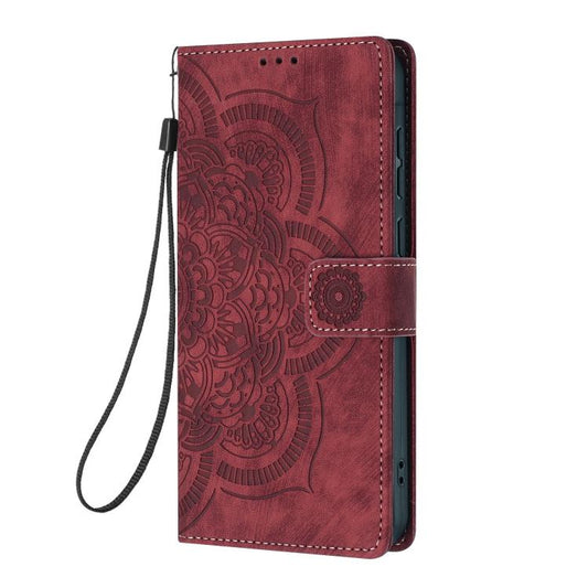Mandala Embossed Retro Frosted Leather Phone Case, For iPhone 16, For iPhone 15 Pro Max, For iPhone 15 Pro, For iPhone 15 Plus