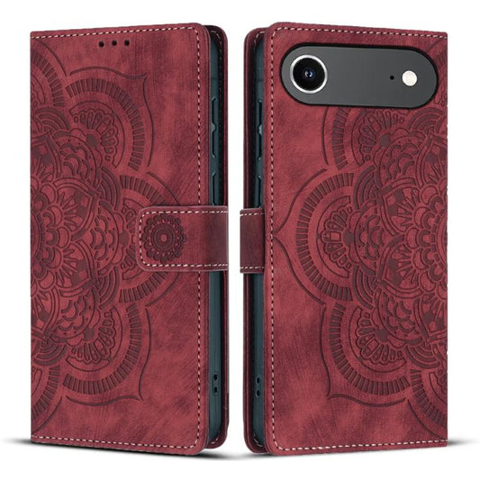 Mandala Embossed Retro Frosted Leather Phone Case, For iPhone 16e, For iPhone 16 Pro Max, For iPhone 16 Pro, For iPhone 16 Plus