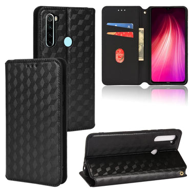 Cubic Grid Texture Flip Leather Phone Case, For Redmi Note 8 2021