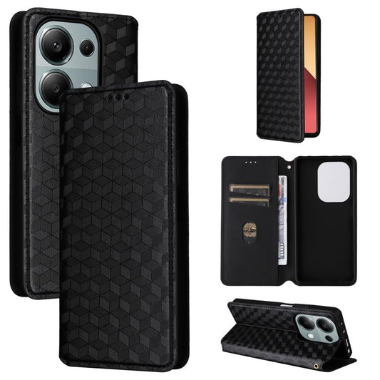 Cubic Grid Texture Flip Leather Phone Case, For Redmi K70E / Xiaomi Poco X6 Pro, For Redmi Note 13R Pro 5G, For Redmi Note 13 5G, For Redmi Note 13 Pro+ 5G