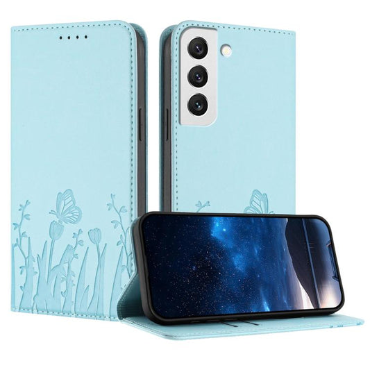 Tulips Butterfly Pattern Magnetic Vegan Leather Phone Case, For Samsung Galaxy S22 5G, For Samsung Galaxy S21 FE 5G