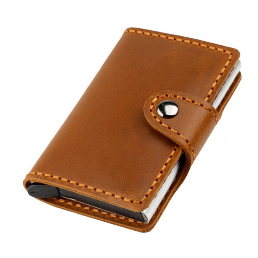 Crazy Horse Genuine Leather Auto Pop-up Aluminum Box RFID Anti-magnetic Card Holder