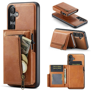 Fierre Shann Oil Wax Vegan Leather Magnetic Card Holder Back Phone Case, For Galaxy S23 FE 5G, For Galaxy S23 Ultra 5G, For Galaxy S23+ 5G, For Galaxy S23 5G