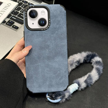 Faux Suede Fabric TPU Phone Case with Screen-printed Rabbit Plush Rope, For iPhone 15 Plus / 14 Plus, For iPhone 15, For iPhone 14, For iPhone 14 Pro