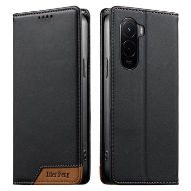 Dierfeng Splicing Strong Magnetic RFID Vegan Leather Phone Case, For Xiaomi Poco M7 4G 169mm, For Xiaomi Poco M7 4G 171mm, For Xiaomi 15T Pro 5G, For Xiaomi 15T 5G