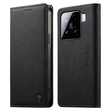 Dierfeng Metal Snap Magnetic RFID Vegan Leather Phone Case, For Xiaomi 15, For Xiaomi 14T Pro, For Xiaomi 14T, For Xiaomi Poco F6 / Redmi Turbo 3