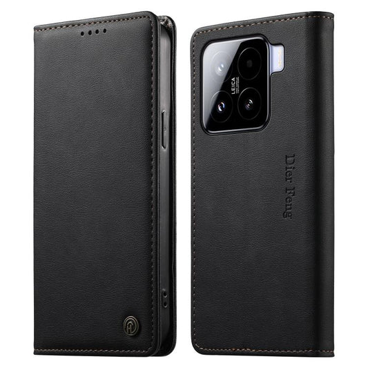 Dierfeng Metal Snap Magnetic RFID Vegan Leather Phone Case, For Xiaomi 15, For Xiaomi 14T Pro, For Xiaomi 14T, For Xiaomi Poco F6 / Redmi Turbo 3