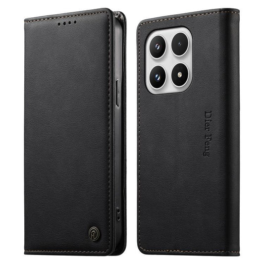 Dierfeng Metal Snap Magnetic RFID Vegan Leather Phone Case, For Xiaomi 17 Max 5G, For Xiaomi 17T Pro 5G, For Xiaomi 17T 5G, For Xiaomi Poco X8 Pro 5G / Redmi Turbo 5 5G