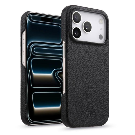 melkco Litchi Texture Magnetic Half Coverage Genuine Leather Phone Case, For iPhone 17, For iPhone Air, For iPhone 16 Pro Max
