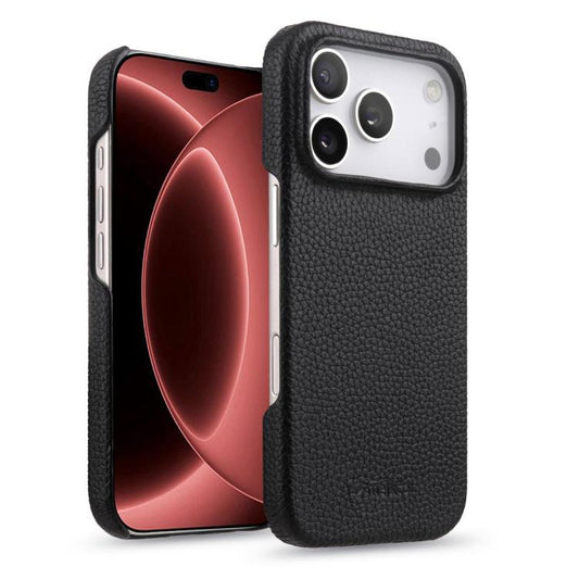 melkco Litchi Texture Magnetic Half Coverage Genuine Leather Phone Case, For iPhone 17e / 16e, For iPhone 17 Pro Max, For iPhone 17 Pro