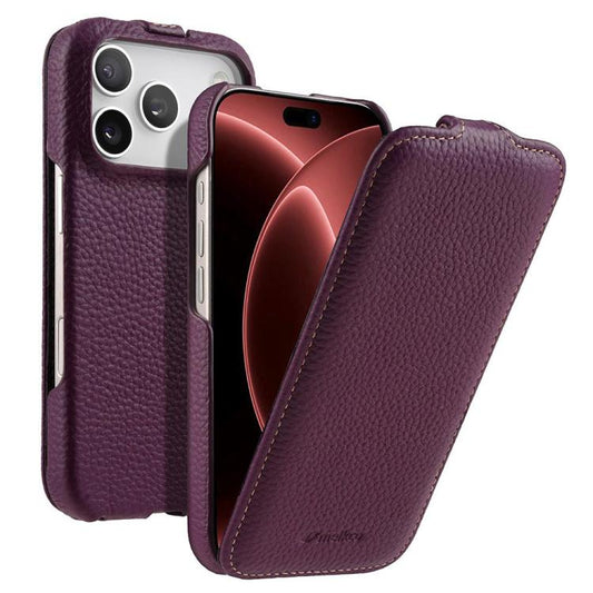 melkco Litchi Texture Vertical Flip Magnetic Genuine Leather Phone Case, For iPhone 18 Pro, For iPhone 18 Pro Max, For iPhone 17 Pro Max, For iPhone 17 Pro
