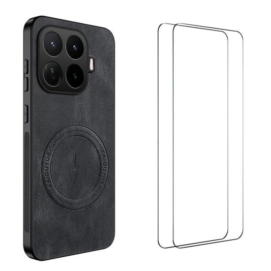 WANLONFENG Nappa Texture Magnetic Phone Case with 2pcs Screen Films, For Xiaomi 17T Pro 5G, For Xiaomi 17T 5G, For Xiaomi 17 Ultra, For Xiaomi 17 Pro Max, For Xiaomi 17 Pro, For Xiaomi 17