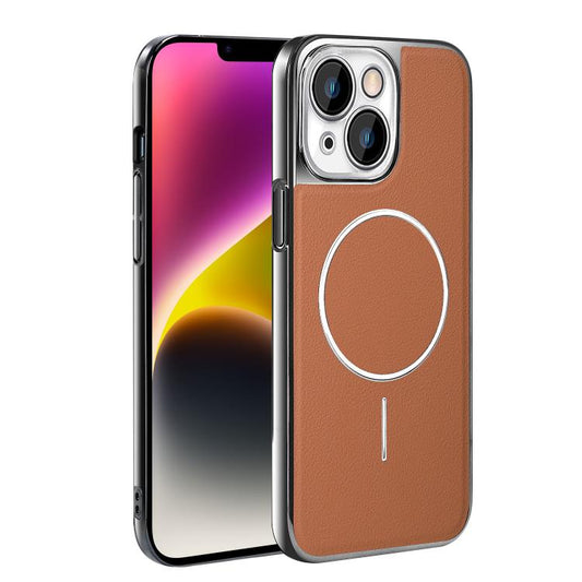 Electroplated Frame Vegan Leather Magnetic Shockproof Phone Case, For iPhone 14, For iPhone 14 Pro, For iPhone 14 Pro Max, For iPhone 13 Pro Max