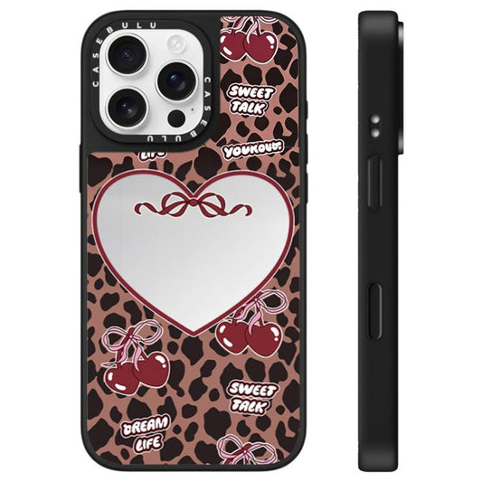 Leopard Cherry Series Pattern Mirror Phone Case, For iPhone 16 Pro Max, For iPhone 16 Pro, For iPhone 16 Plus