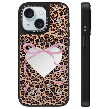 Leopard Cherry Series Pattern Mirror Phone Case, For iPhone 15 Plus, For iPhone 15