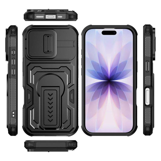 Slid Camera Shield Invisible Holder PC Hybrid TPU Phone Case, For iPhone 17e / 16e, For iPhone 17 Pro Max, For iPhone 17 Pro, For iPhone 17