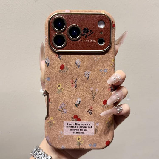 Large Window Desert Gold Small Floral Soft TPU Phone Case, For iPhone 15 Pro Max, For iPhone 15 Pro, For iPhone 15 Plus, For iPhone 15, For iPhone 14 Plus, For iPhone 14, For iPhone 14 Pro, For iPhone 14 Pro Max