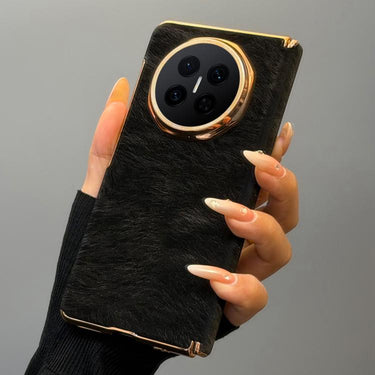 Horsehair Pattern Double Axis Vegan Leather Shockproof Phone Case, For Huawei Mate X7, For Huawei Mate X6, For Huawei Mate X5