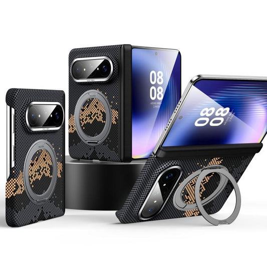 SULADA Kevlar Pixel Grid Texture Rotation Magnetic Holder Phone Case, For Huawei Pura X Max, For Huawei Mate X7, For Huawei Mate X6, For Huawei Mate X5 / X3