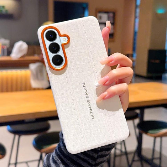 Metal Camera Lens Frame Buttons Vegan Leather Phone Case, For Galaxy S26+ 5G, For Galaxy S26 Ultra 5G, For Galaxy S26 5G, For Galaxy S25 Edge 5G, For Galaxy S25 5G, For Galaxy S25+ 5G