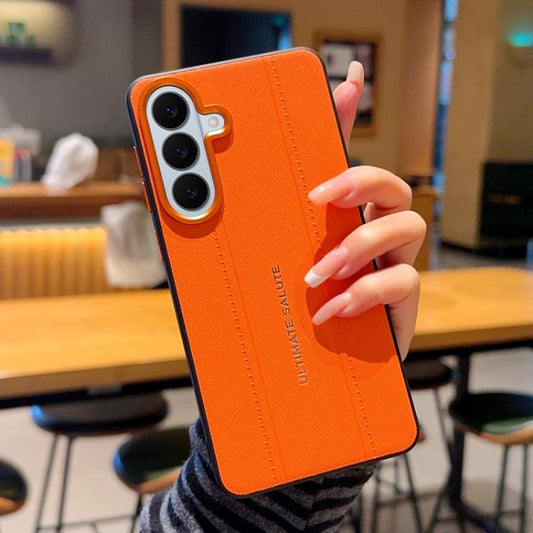 Metal Camera Lens Frame Buttons Vegan Leather Phone Case, For Galaxy S26+ 5G, For Galaxy S26 Ultra 5G, For Galaxy S26 5G, For Galaxy S25 Edge 5G, For Galaxy S25 5G, For Galaxy S25+ 5G