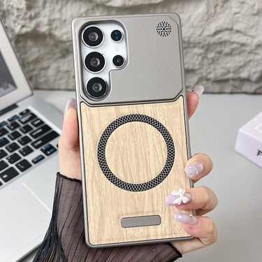 Wood Grain Magnetic PC Shockproof Phone Case, For Galaxy S22 Ultra 5G / S23 Ultra 5G