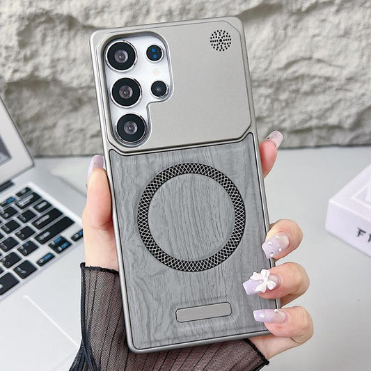 Wood Grain Magnetic PC Shockproof Phone Case, For Galaxy S22 Ultra 5G / S23 Ultra 5G