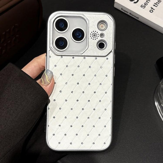 Electroplating PC Grid Texture Vegan Leather Phone Case, For iPhone 17 Pro Max, For iPhone 17 Pro, For iPhone 17, For iPhone 16 Pro Max, For iPhone 16 Pro, For iPhone 16 Plus
