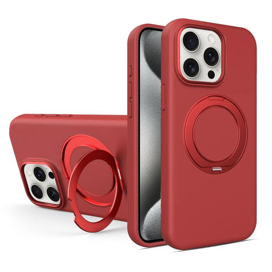 Liquid Silicone Magnetic Phone Case with Rotating Stand, For iPhone 15 Pro Max, For iPhone 15 Pro, For iPhone 15
