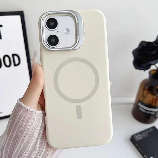 Liquid Silicone Magnetic Phone Case with Lens Frame Holder, For iPhone 16 Plus, For iPhone 16, For iPhone 15 Pro Max
