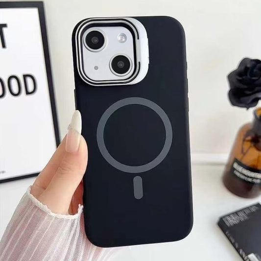 Liquid Silicone Magnetic Phone Case with Lens Frame Holder, For iPhone 14 Plus, For iPhone 14, For iPhone 14 Pro