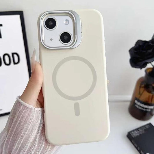 Liquid Silicone Magnetic Phone Case with Lens Frame Holder, For iPhone 14 Plus, For iPhone 14, For iPhone 14 Pro